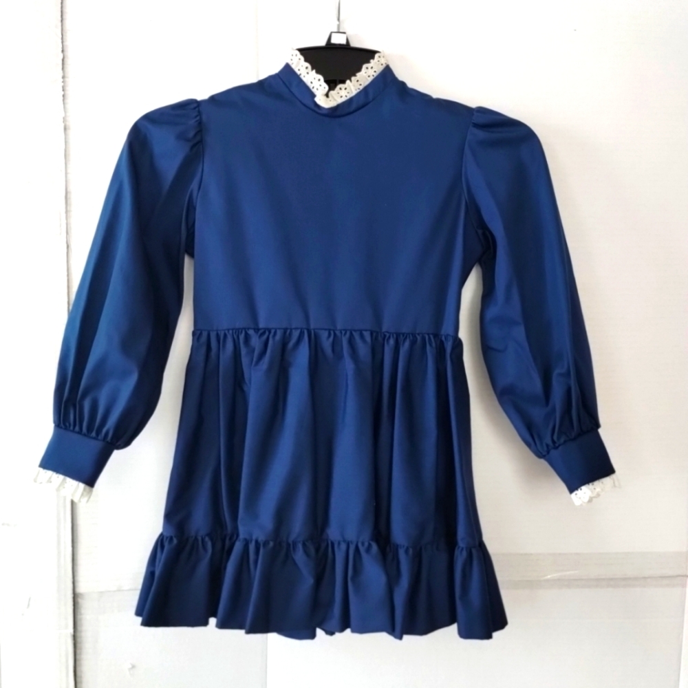Dorissa Of Miama Navy Blue Dress LaceTrim Kids SZ 6 Retro Fomal Wedding Guest